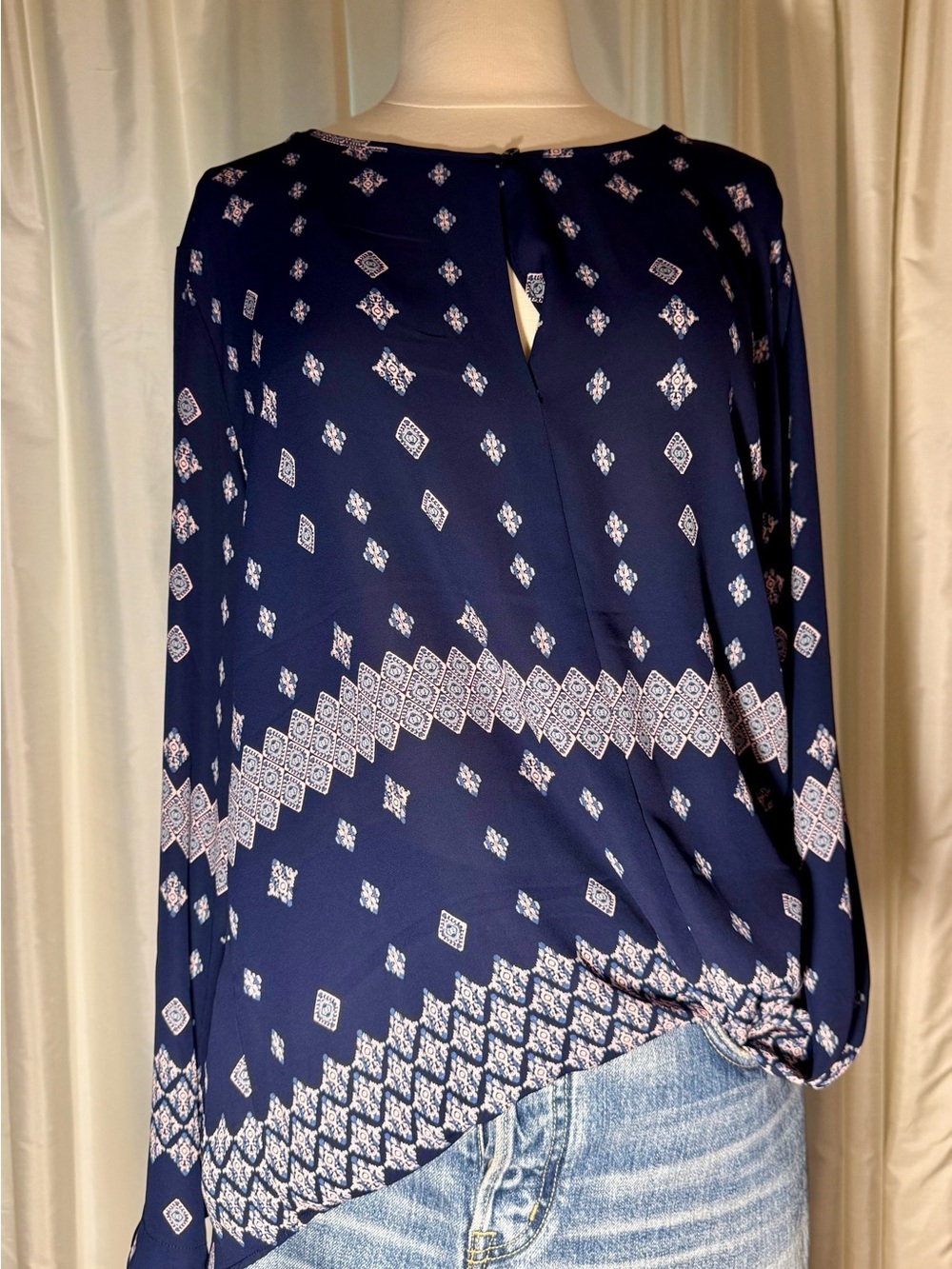 GAP Navy Geometric Wrap-Style Blouse